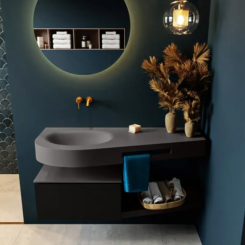 Shop Nu Mondiaz Riva badmeubel 120cm Urban met 1 lade en wastafel links 0 kraangaten Dark Grey