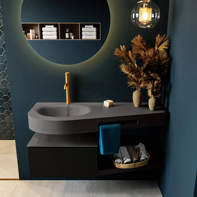 Beperkt Aanbod Mondiaz Riva badmeubel 120cm Urban met 1 lade en wastafel links 1 kraangat Dark Grey