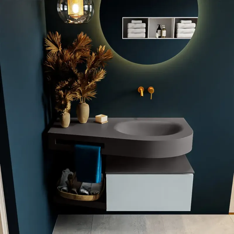 Alleen Vandaag Mondiaz Riva badmeubel 100cm Clay met 1 lade en wastafel rechts 0 kraangaten Dark Grey