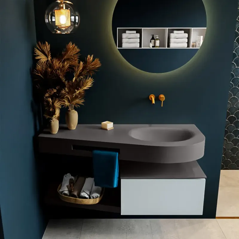 Aanbieding Mondiaz Riva badmeubel 120cm Clay met 1 lade en wastafel rechts 0 kraangaten Dark Grey