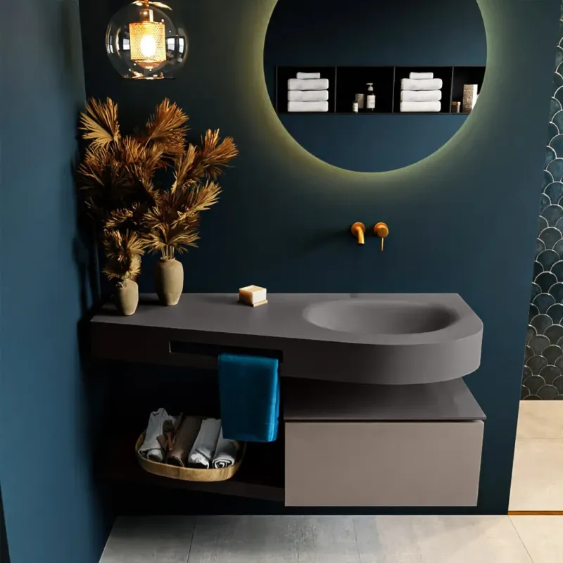 Nieuw Mondiaz Riva badmeubel 120cm Smoke met 1 lade en wastafel rechts 0 kraangaten Dark Grey