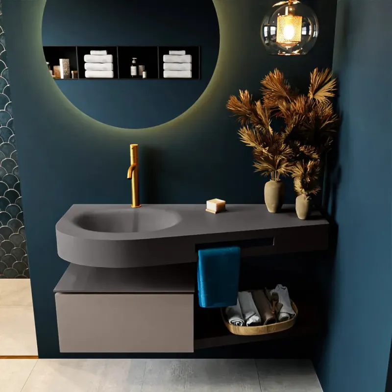 Uitverkoop Mondiaz Riva badmeubel 120cm Smoke met 1 lade en wastafel links 1 kraangat Dark Grey