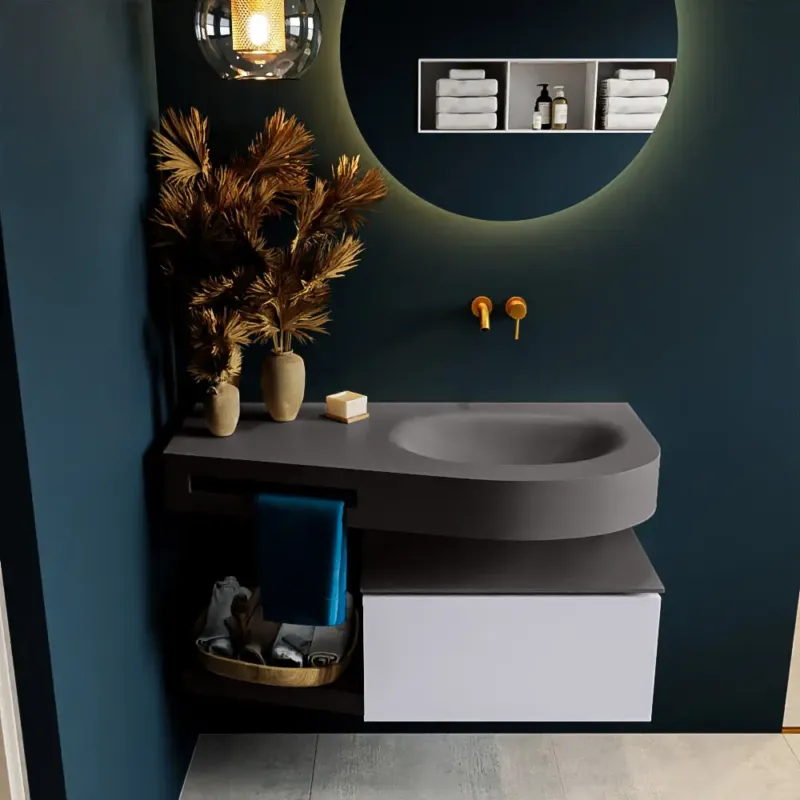 Superprijs Mondiaz Riva badmeubel 100cm Cale met 1 lade en wastafel rechts 0 kraangaten Dark Grey