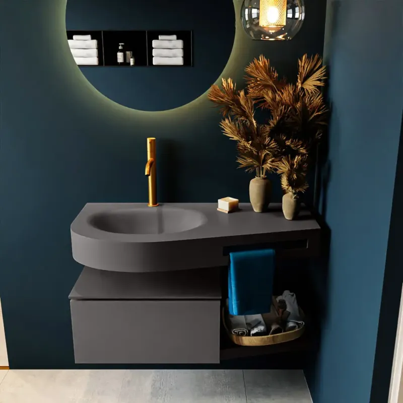 Weekendaanbieding Mondiaz Riva badmeubel 100cm Dark Grey met 1 lade en wastafel links 1 kraangat Dark Grey