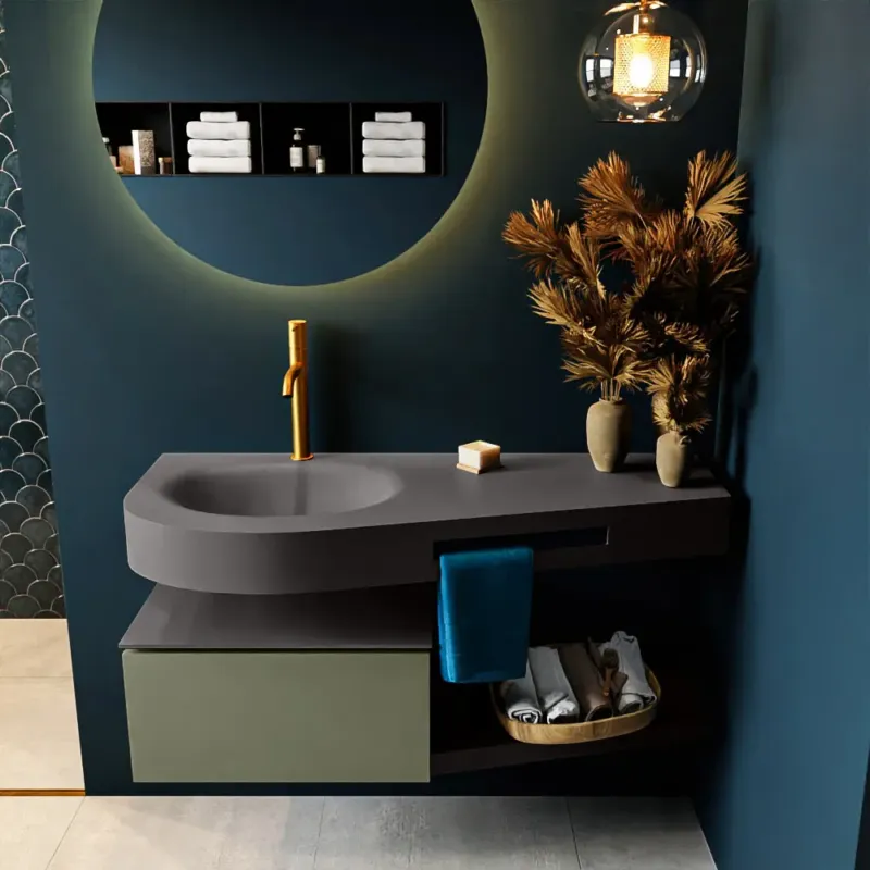 Beperkt Aanbod Mondiaz Riva badmeubel 120cm Army met 1 lade en wastafel links 1 kraangat Dark Grey