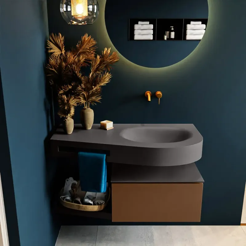 Voordeelprijs Mondiaz Riva badmeubel 100cm Rust met 1 lade en wastafel rechts 0 kraangaten Dark Grey