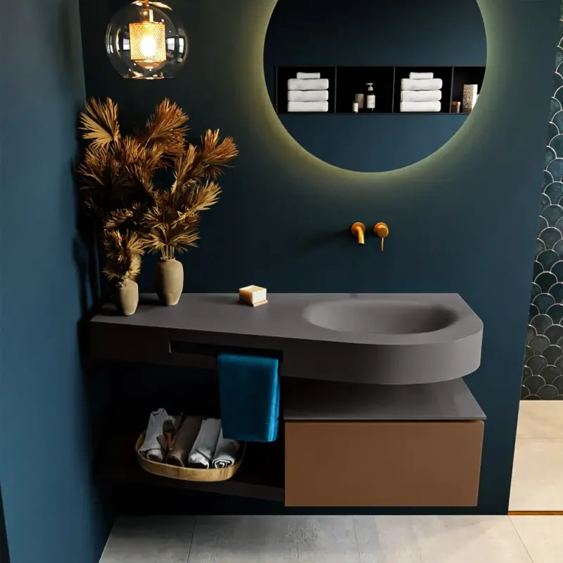Beperkt Aanbod Mondiaz Riva badmeubel 120cm Rust met 1 lade en wastafel rechts 0 kraangaten Dark Grey
