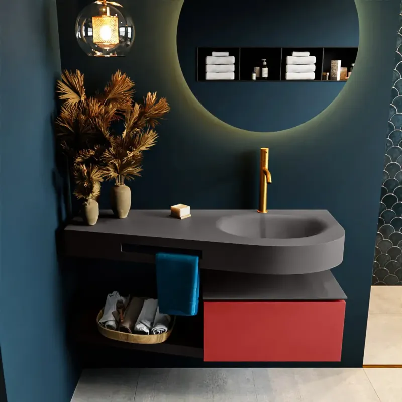 Shop Nu Mondiaz Riva badmeubel 120cm Fire met 1 lade en wastafel rechts 1 kraangat Dark Grey