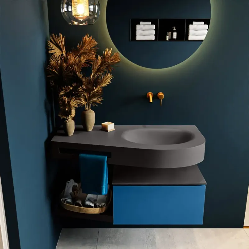 Populair Mondiaz Riva badmeubel 100cm Jeans met 1 lade en wastafel rechts 0 kraangaten Dark Grey