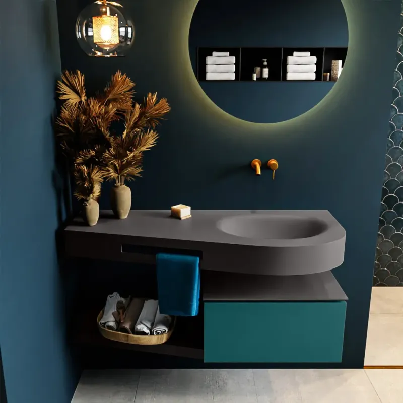 Shop Nu Mondiaz Riva badmeubel 120cm Smag met 1 lade en wastafel rechts 0 kraangaten Dark Grey