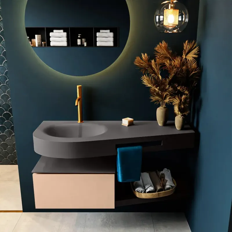 Weekendaanbieding Mondiaz Riva badmeubel 120cm Rosee met 1 lade en wastafel links 1 kraangat Dark Grey