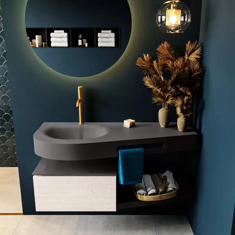 Snelle Levering Mondiaz Riva badmeubel 120cm Underlayment met 1 lade en wastafel links 1 kraangat Dark Grey