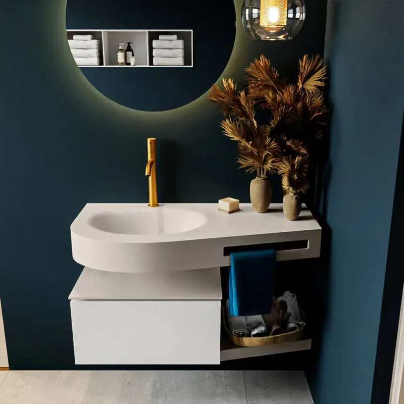 Beperkt Aanbod Mondiaz Riva badmeubel 100cm Talc met 1 lade en wastafel links 1 kraangat Linen