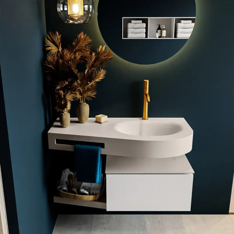 Speciale Aanbieding Mondiaz Riva badmeubel 100cm Talc met 1 lade en wastafel rechts 1 kraangat Linen