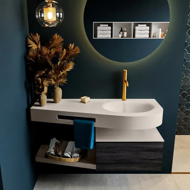 Aanbieding Mondiaz Riva badmeubel 120cm Antracite met 1 lade en wastafel rechts 1 kraangat Linen