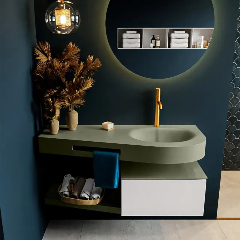 Speciale Aanbieding Mondiaz Riva badmeubel 120cm Talc met 1 lade en wastafel rechts 1 kraangat Army