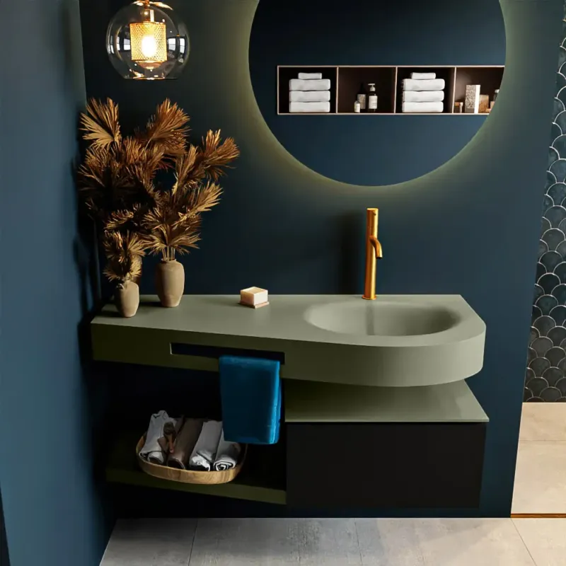 Populair Mondiaz Riva badmeubel 120cm Urban met 1 lade en wastafel rechts 1 kraangat Army