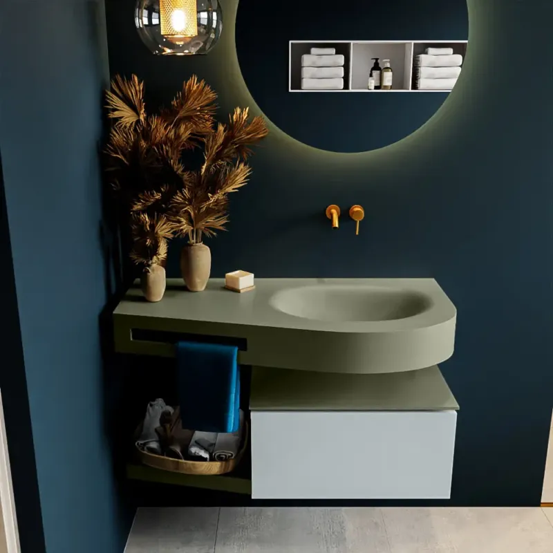 Speciale Aanbieding Mondiaz Riva badmeubel 100cm Clay met 1 lade en wastafel rechts 0 kraangaten Army