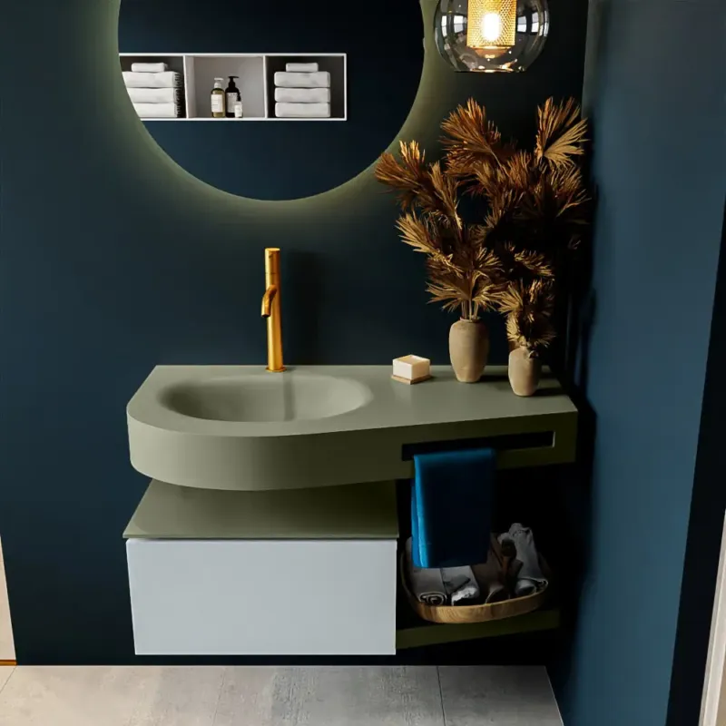 Beperkt Aanbod Mondiaz Riva badmeubel 100cm Clay met 1 lade en wastafel links 1 kraangat Army