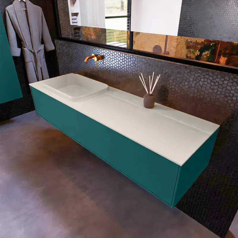 Nieuw Mondiaz Erin 150cm badmeubel Smag met 1 lade en beige wastafel links zonder kraangaten