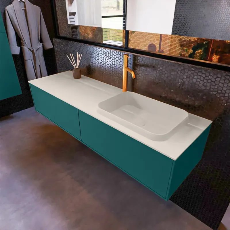 Actieprijs Mondiaz Erin 150cm badmeubel Smag met 2 lades en beige wastafel rechts 1 kraangat
