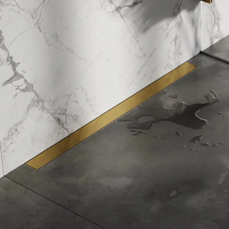 Flitsaanbieding Brauer douchegoot 100x7cm met multifunctioneel rooster en muurflens geborsteld goud PVD