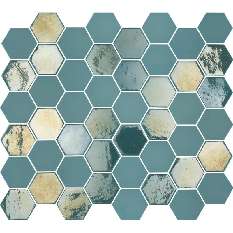 The Mosaic Factory Valencia hexagon glasmozaïek tegels 28x33 turquoise Betrouwbaar