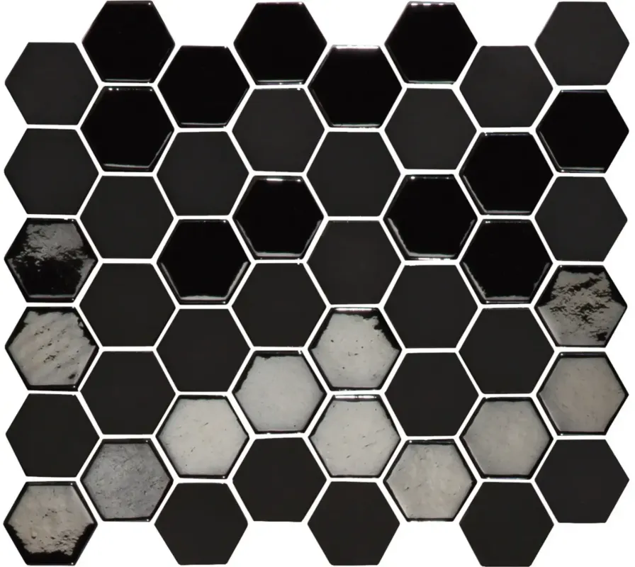 The Mosaic Factory Valencia hexagon glasmozaïek tegels 28x33 zwart Express Levering