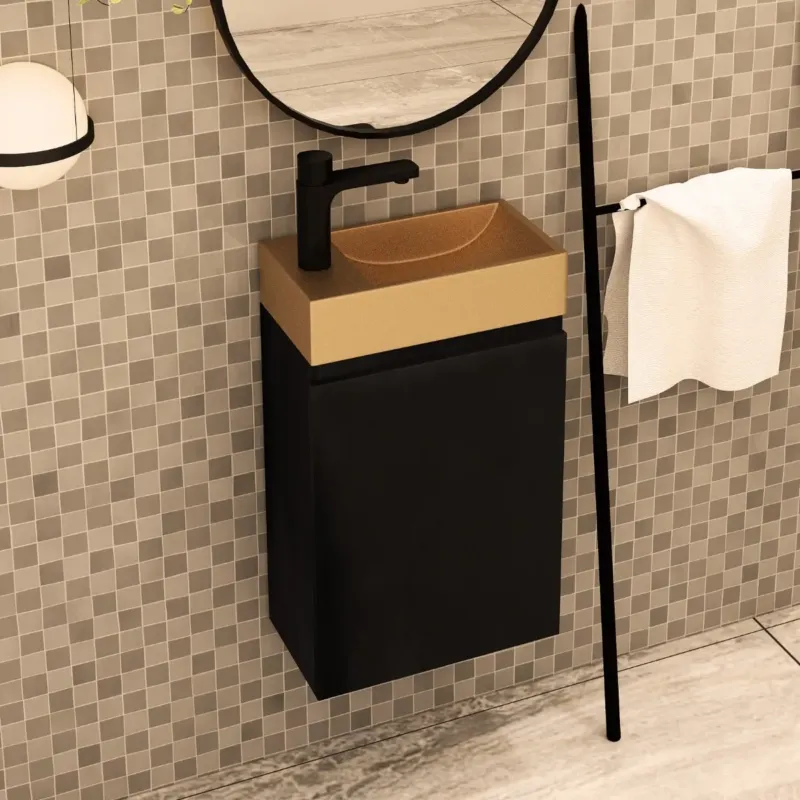 MD Interior Blessed toiletmeubel zwart mangohout rechts met fontein mat rosé goud links Bestseller