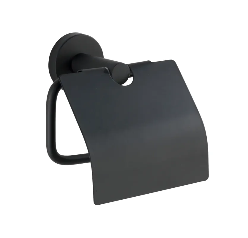 Wenko Bosio toiletrolhouder met deksel RVS zwart mat Aanbieding