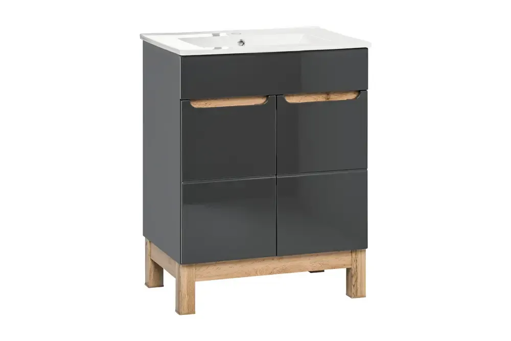 Meest Verkocht Comad Bali Grey badkamermeubel 60cm met witte wastafel en kraangat eiken/antraciet