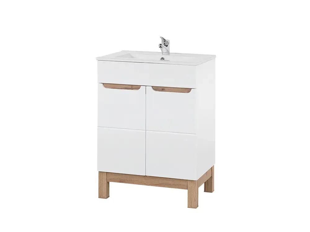 Comad Bali White badkamermeubel 60cm met witte wastafel en kraangat eiken/wit Laatste Versie