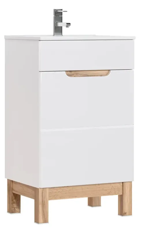 Comad Bali White badkamermeubel 50cm met witte wastafel en kraangat eiken/wit Laatste Kans
