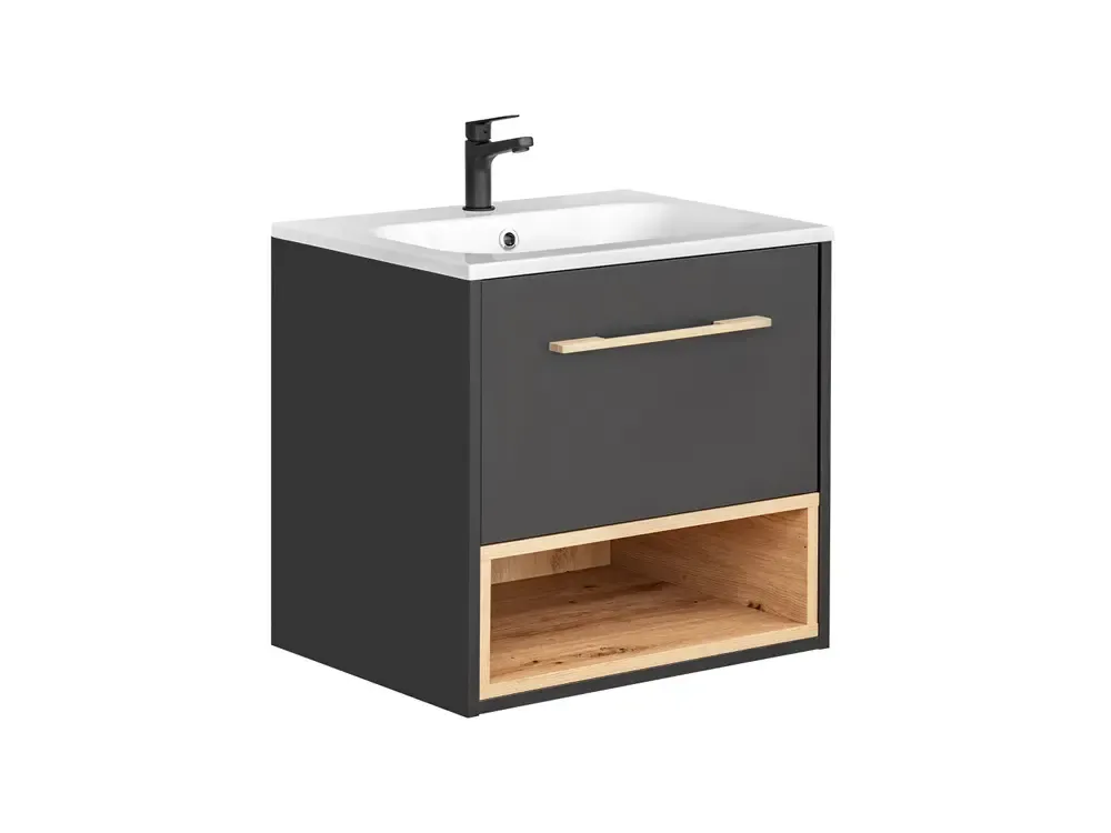 Comad Borneo Cosmos badkamermeubel 60cm met witte wastafel en kraangat eiken/grijs Bestseller
