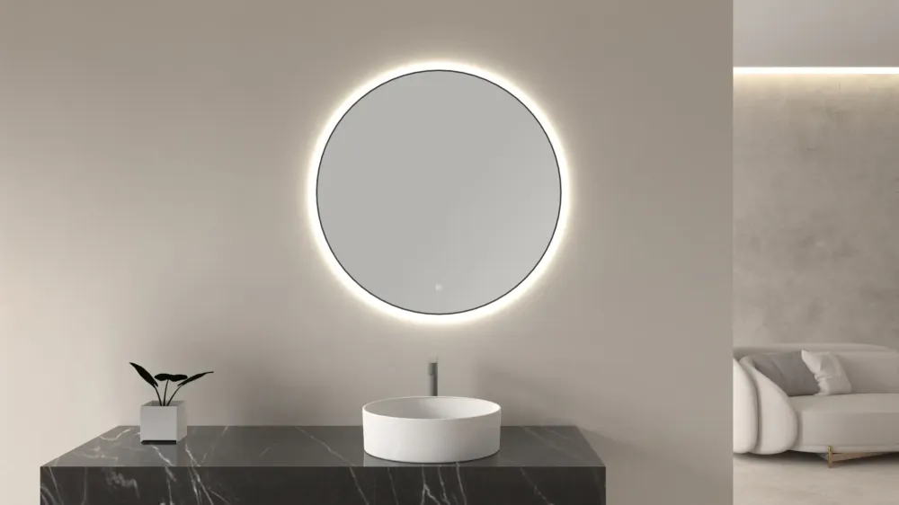 Uitverkoop Mueller Novi ronde spiegel met LED verlichting 60cm zwart mat