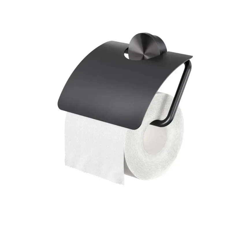 Geesa Opal toiletrolhouder met klep zwart metaal geborsteld Laatste Versie