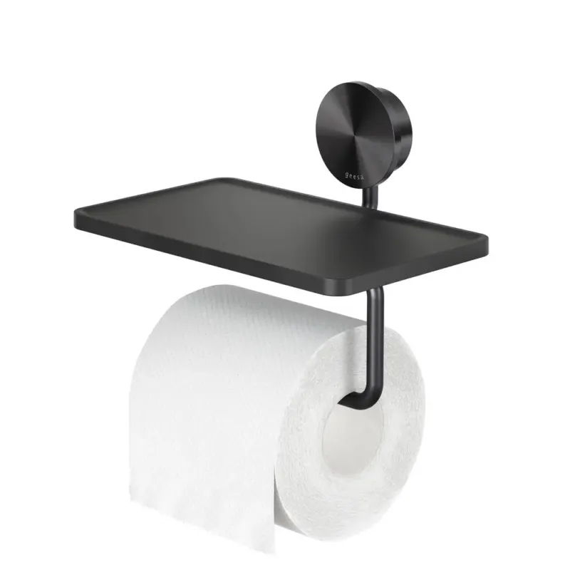 Flitsaanbieding Geesa Opal toiletrolhouder met planchet zwart metaal geborsteld