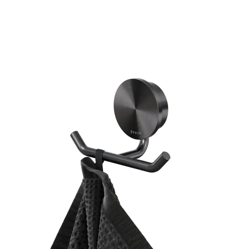 Geesa Opal handdoekhaak dubbel zwart metaal geborsteld Alleen Vandaag
