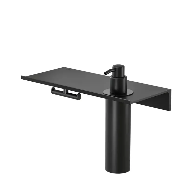 Geesa Leev planchet 28cm met handdoekhaak en zeepdispenser 200 ml zwart Meest Verkocht