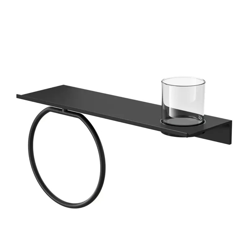 Geesa Leev planchet 40cm met handdoekring zwart met glas Betaalbaar