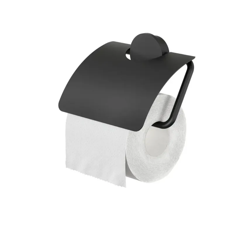 Geesa Opal toiletrolhouder met klep zwart Premium