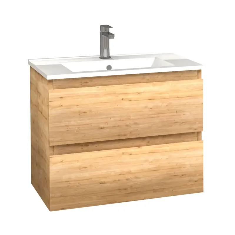 Bestseller SaniGoods Sally badkamermeubel 100cm eiken met keramische wastafel rechthoek