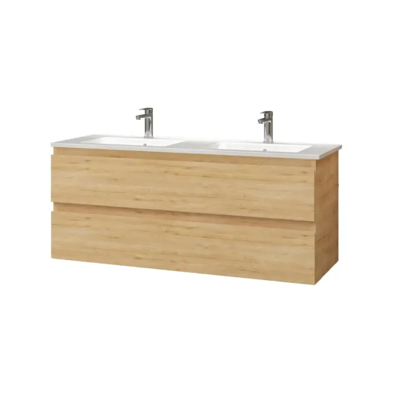 Snelle Levering SaniGoods Sally badkamermeubel 120cm eiken met dubbele keramische wastafel