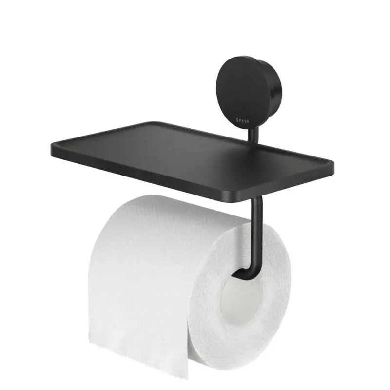 Premium Geesa Opal toiletrolhouder met planchet zwart