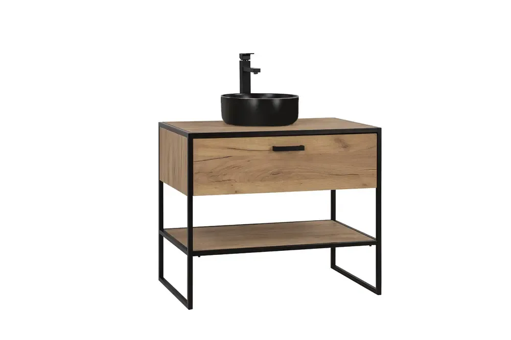 Meest Verkocht Comad Brooklin badkamermeubel 90cm met zwarte waskom eiken/zwart