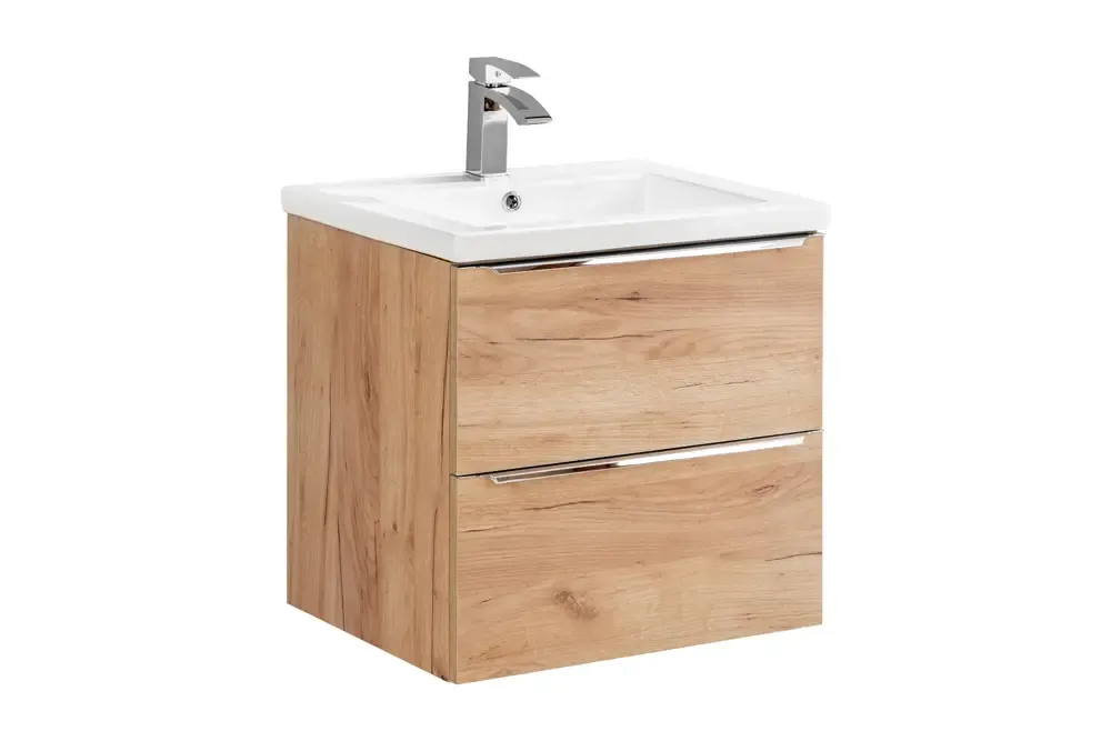 Direct Beschikbaar Comad Capri Oak badkamermeubel 60cm met witte wastafel en kraangat eiken