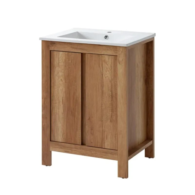 Comad Classic Oak badmeubel 60cm met witte wastafel en kraangat donker eiken Tijdelijk Beschikbaar