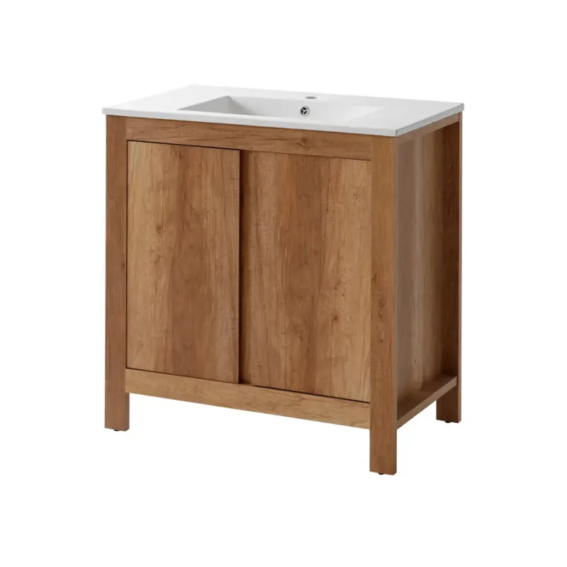 Voordeelprijs Comad Classic Oak badmeubel 80cm met witte wastafel en kraangat donker eiken