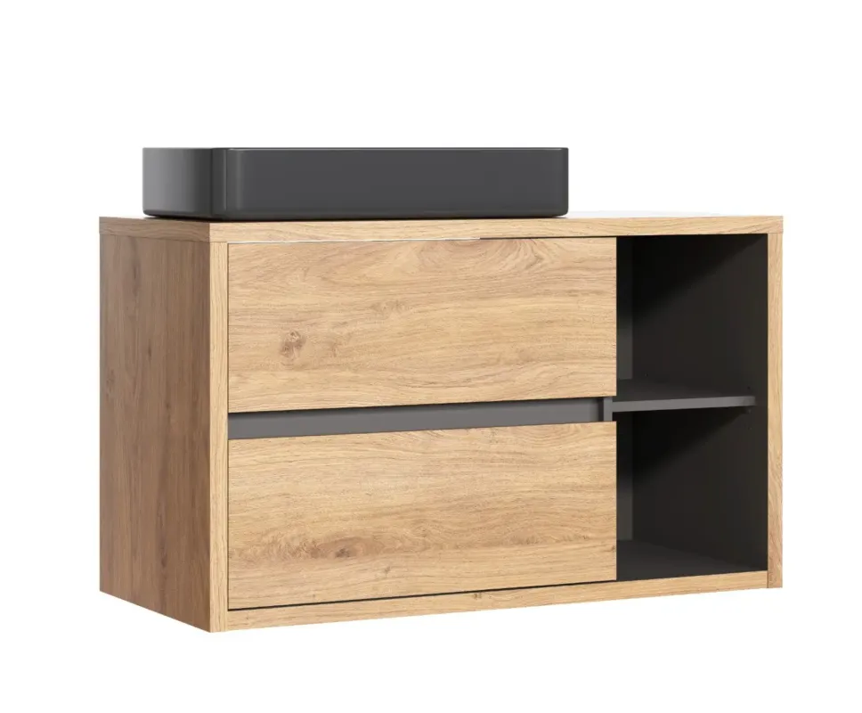 Voordeelprijs Comad Devon badmeubel 100cm met zwarte waskom eiken/grafiet