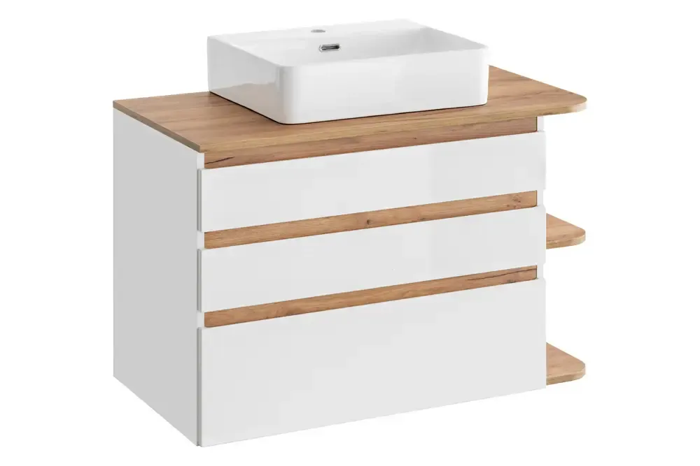 Comad Platinum badkamermeubel 94cm met witte waskom eiken/wit Alleen Vandaag
